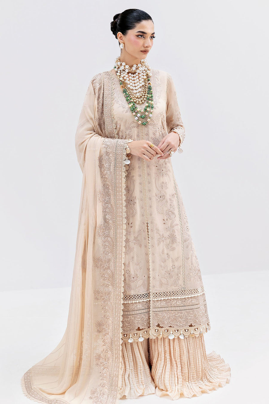 Imrozia Luxe Serene Embroidered Georgette Unstitched 3Pc Suit S-1094 SAND