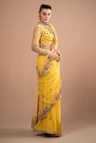 Imrozia Premium Embroidery Lumiere Luxury Net Stitched Saree S.S 02 Lustrous Gold