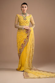 Imrozia Premium Embroidery Lumiere Luxury Net Stitched Saree S.S 02 Lustrous Gold