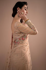 Imrozia Premium Embroidery Lumiere Luxury Net Stitched Saree S.S 05 Celeste