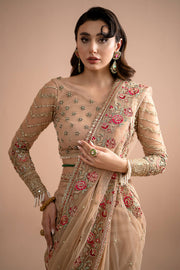 Imrozia Premium Embroidery Lumiere Luxury Net Stitched Saree S.S 05 Celeste