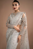 Imrozia Premium Embroidery Lumiere Luxury Net Stitched Saree S.S 07 Misty Grey