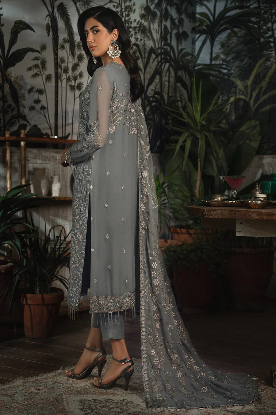 Zarif La Rosella Unstitched Embroidered Chiffon 3Pc Suit ZLR 07 NOIR
