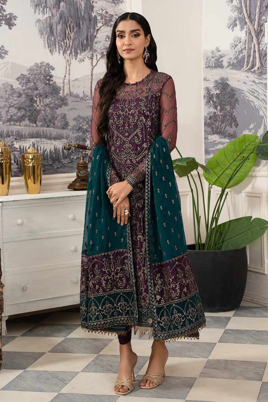 Zarif Afsanah Luxury Embroidered Net Unstitched 3Pc Suit ZAF 07 MUSHQ