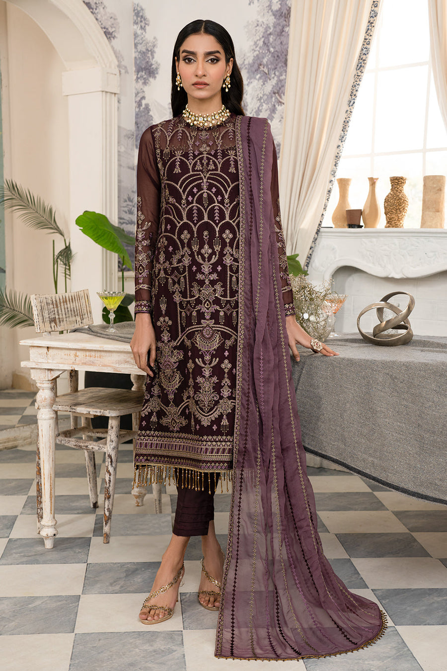 Zarif Afsanah Luxury Embroidered Chiffon Unstitched 3Pc Suit ZAF 09 ZINAT