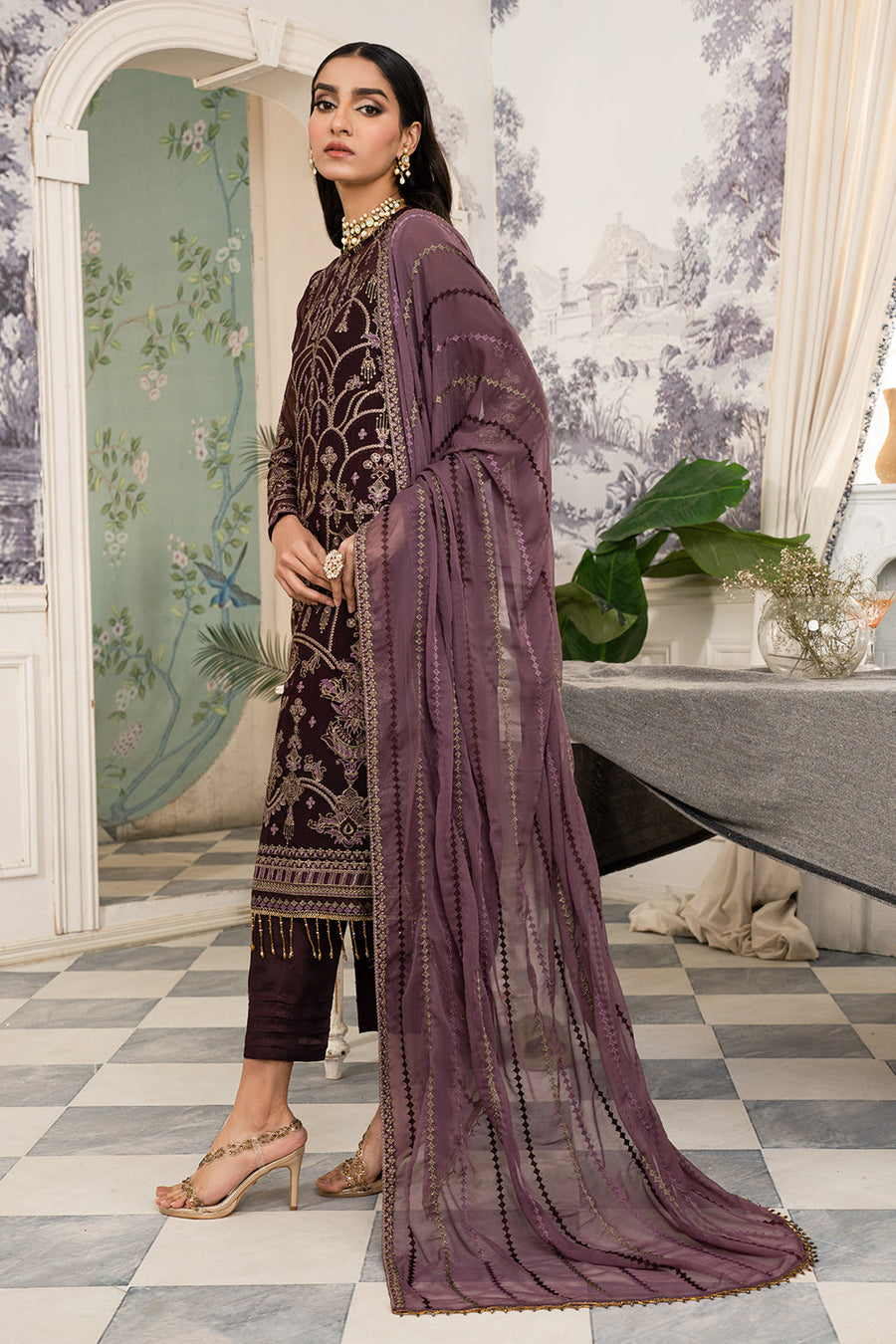 Zarif Afsanah Luxury Embroidered Chiffon Unstitched 3Pc Suit ZAF 09 ZINAT