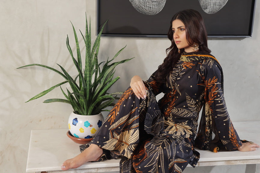 Feathers Whisper Winds Unstitched Printed Lawn 3Pc Suit SABLE-FT494