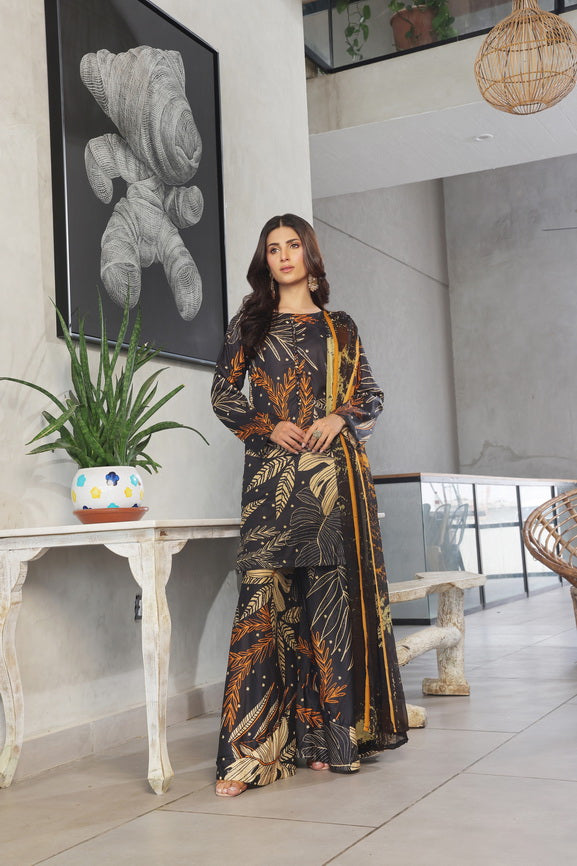 Feathers Whisper Winds Unstitched Printed Lawn 3Pc Suit SABLE-FT494