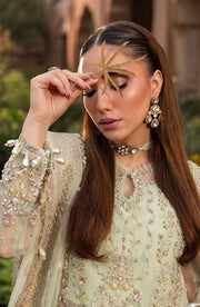 Aylin Wedding Formal Embroidered Organza Unstitched 3Pc Suit - SAGE