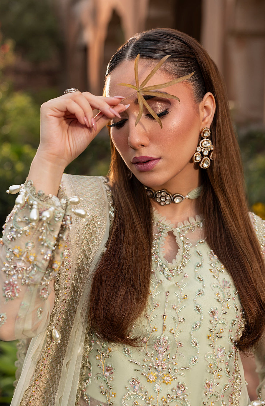 Aylin Wedding Formal Embroidered Organza Unstitched 3Pc Suit - SAGE