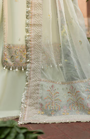 Aylin Wedding Formal Embroidered Organza Unstitched 3Pc Suit - SAGE