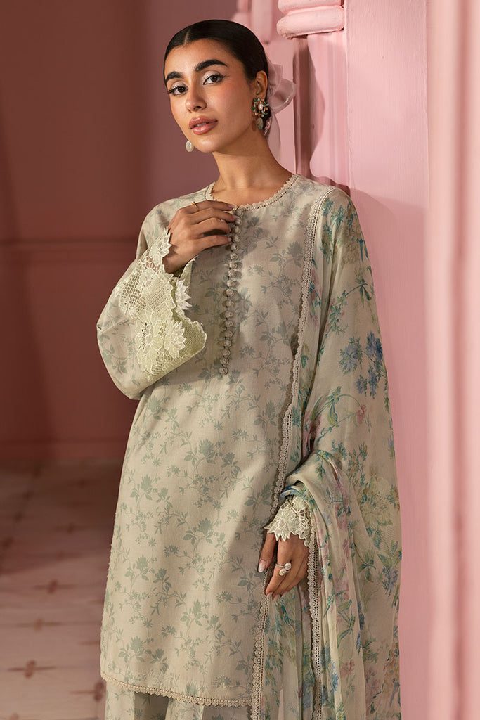 Cross Stitch Premium Embroidered Lawn Unstitched 3Pc Suit - SAGE GLEAM