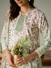 Faiza Faisal FNF Prints Unstitched Embroidered Lawn 3Pc Suit - SAGE WHISPER