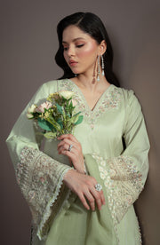 Close-up embroidery details on SAGE Shirt – Pret Collection Elvin