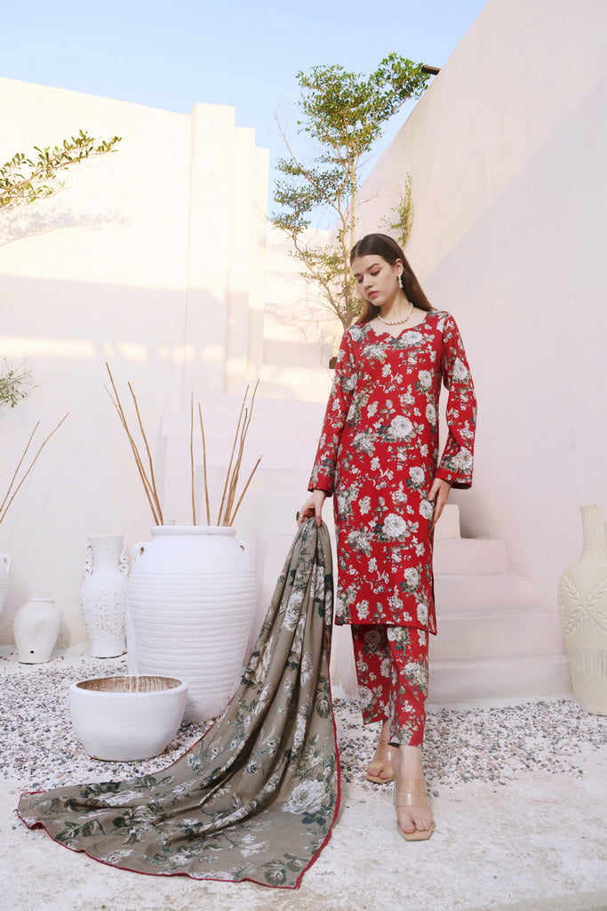 Feathers Digital Printed Khaddar Unstitched 3Pc Suit SAND ROSE-FT288