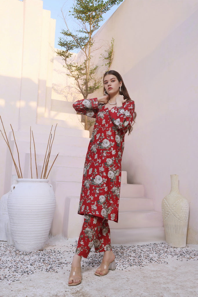 Feathers Digital Printed Khaddar Unstitched 3Pc Suit SAND ROSE-FT288