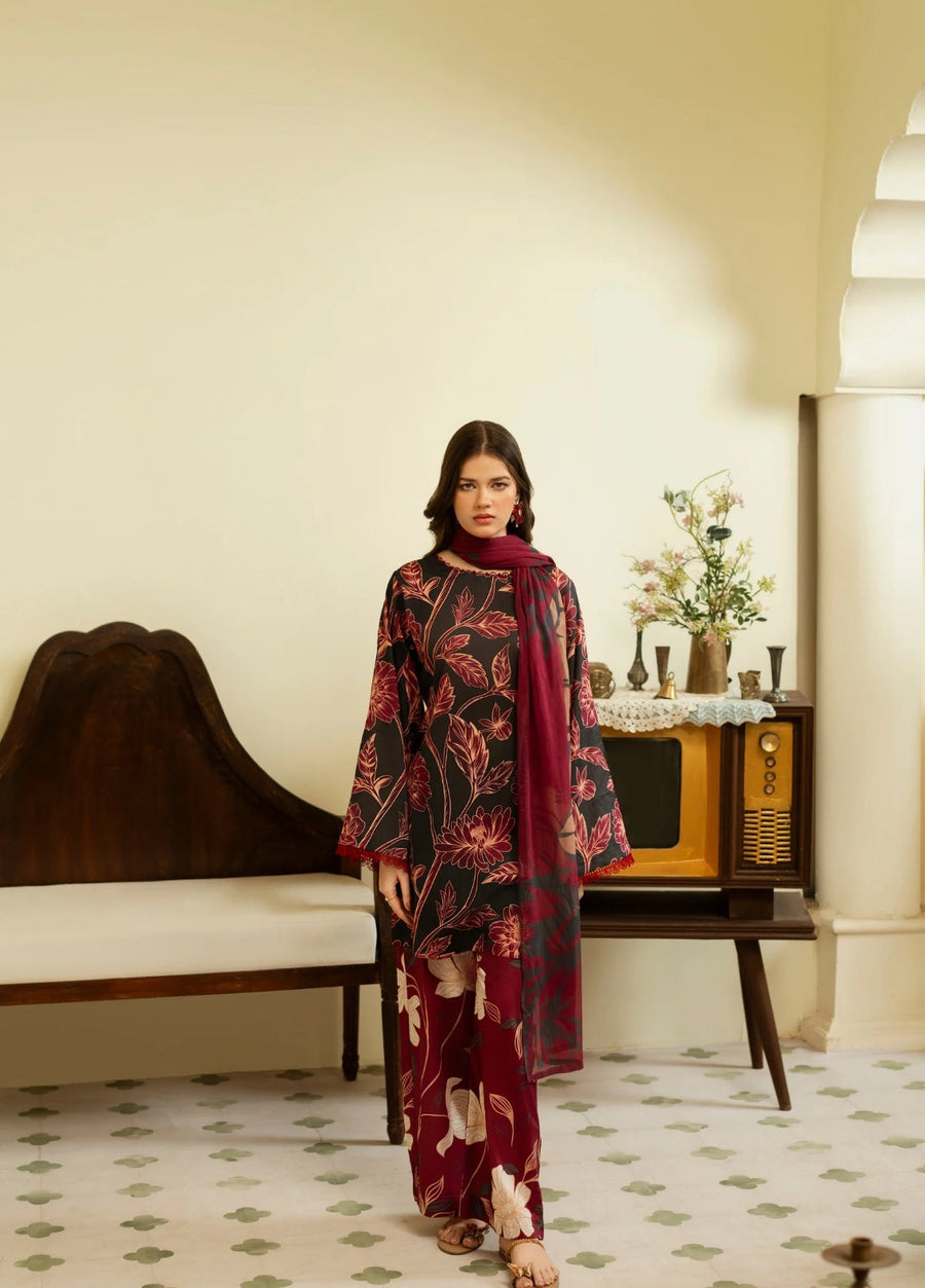 Feathers Dusky Delights Unstitched Digital Printed Lawn 3Pc Suit SAPHIRA-FT461