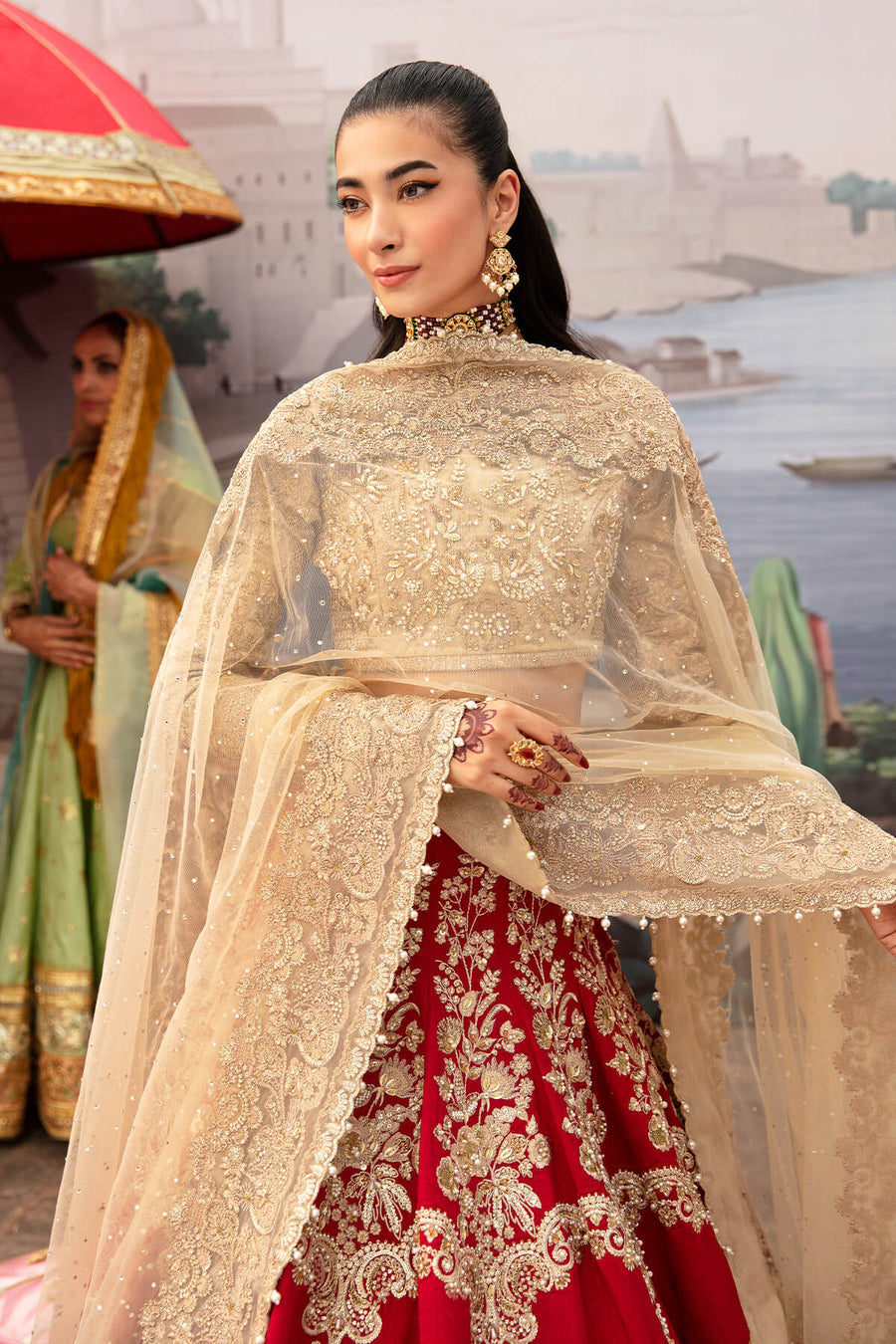 Serene Premium Embroidered Kayseria Brides Unstitched Suit SB-19 Amber