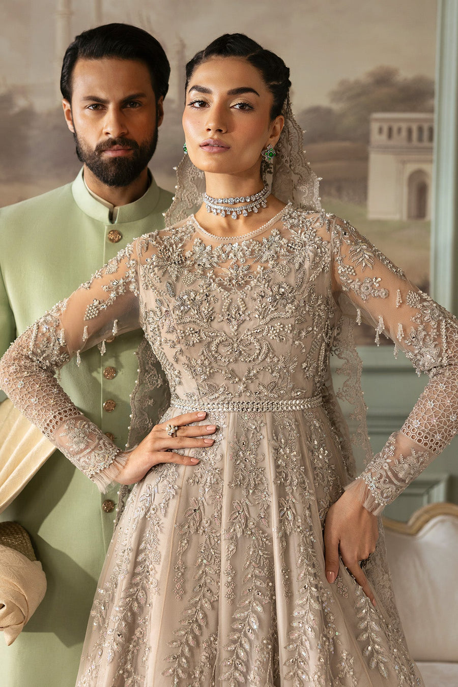 Imrozia Jashn Hand Embellished Net Unstitched Bridal Dress SB-40 Tabaan