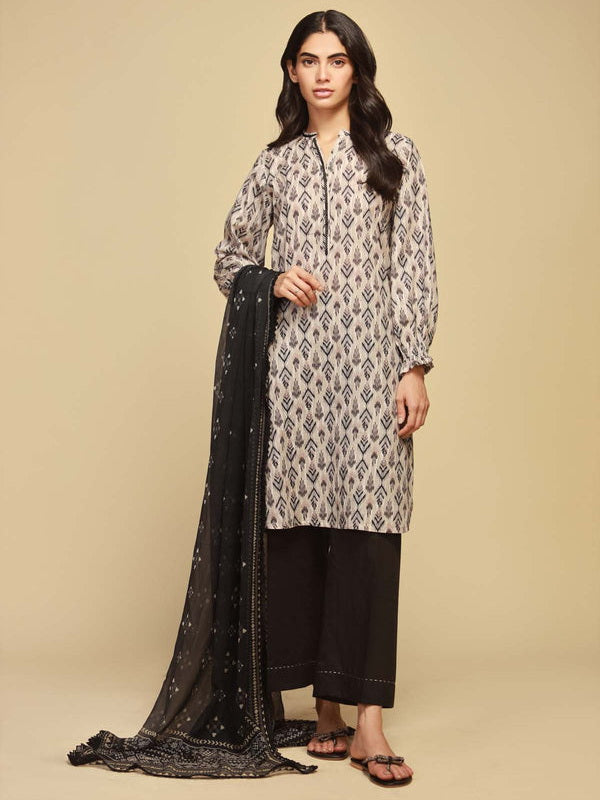 Monochrome by Sahar Unstitched Printed Lawn 3 Piece Suit SBW-23-03