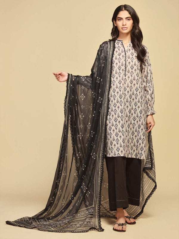 Monochrome by Sahar Unstitched Printed Lawn 3 Piece Suit SBW-23-03