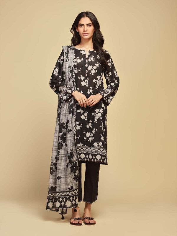 Monochrome by Sahar Unstitched Printed Lawn 3 Piece Suit SBW-23-05