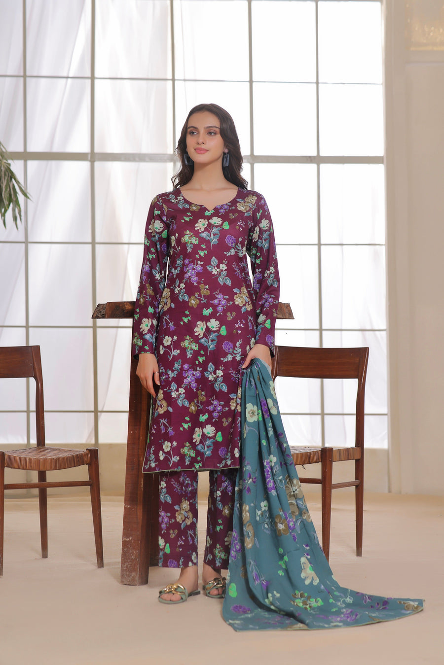 Feathers Digital Printed Khaddar Unstitched 3Pc Suit SELENA-FT303
