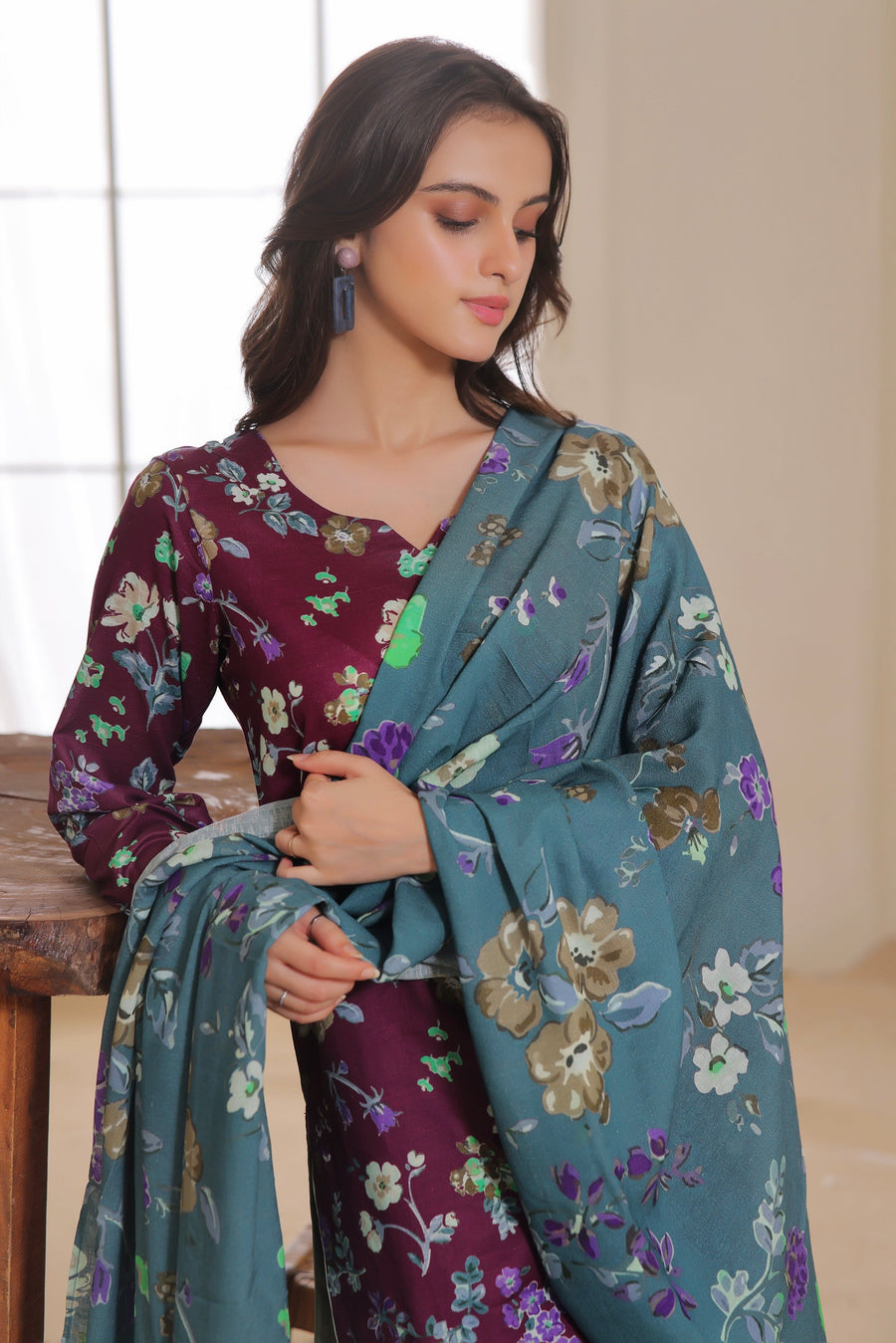 Feathers Digital Printed Khaddar Unstitched 3Pc Suit SELENA-FT303