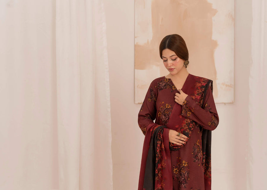 Feathers Digital Printed Dhanak Unstitched 3Pc Suit SERAPH-FT586