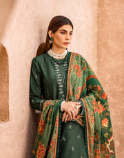 Shazme Kamari Luxury Lawn Unstitched 3Pc Suit SH-03 Forest Green