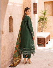 Shazme Kamari Luxury Lawn Unstitched 3Pc Suit SH-03 Forest Green