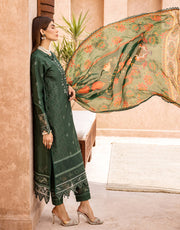Shazme Kamari Luxury Lawn Unstitched 3Pc Suit SH-03 Forest Green