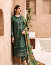 Shazme Kamari Luxury Lawn Unstitched 3Pc Suit SH-03 Forest Green