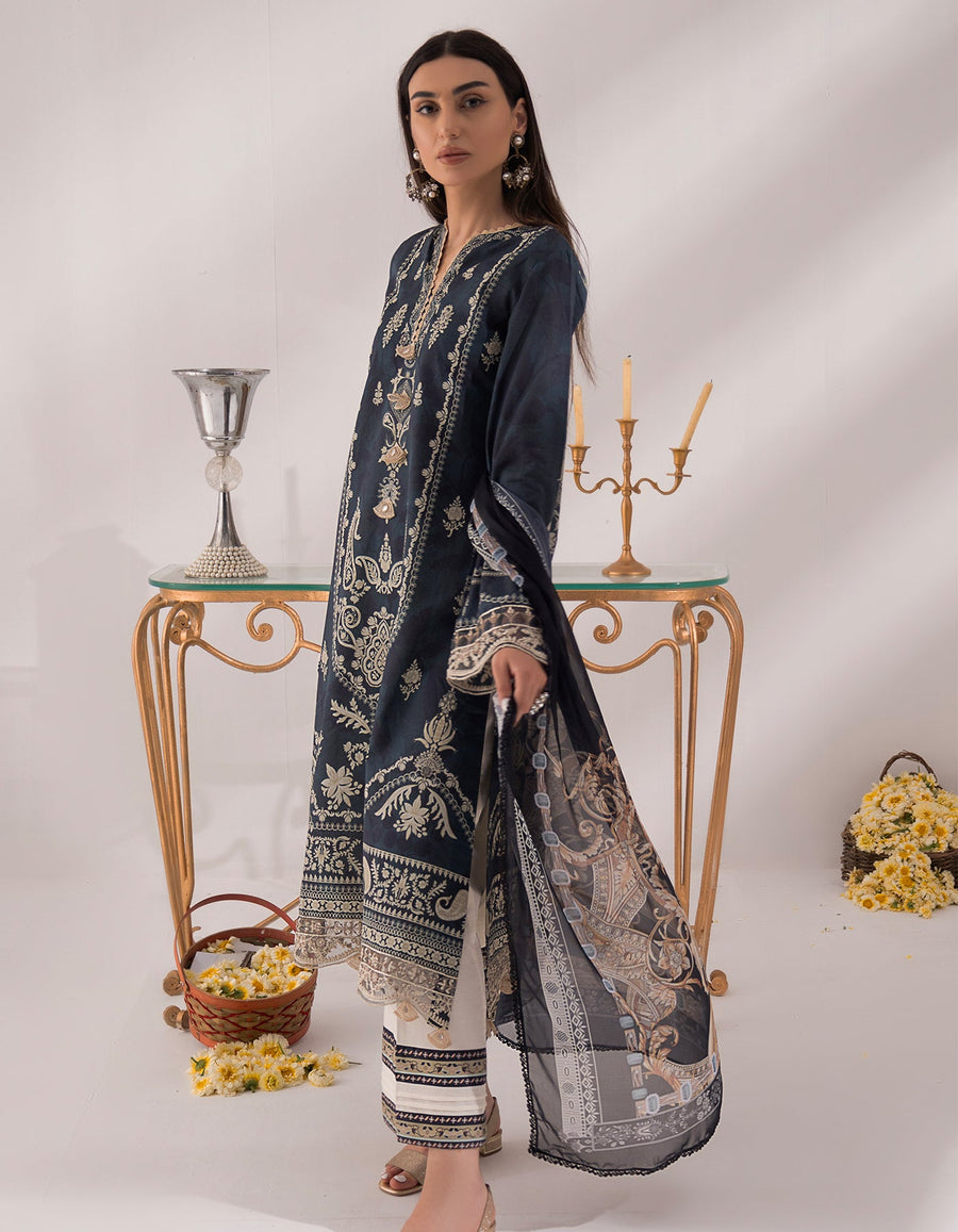 Nur by Shazme Embroidered Lawn Unstitched 3Pc Suit SH-03 ZINC POPPY