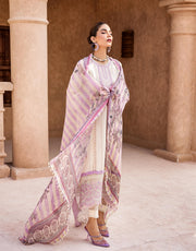 Shazme Kamari Luxury Lawn Unstitched 3Pc Suit SH-04 Ourika White