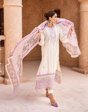 Shazme Kamari Luxury Lawn Unstitched 3Pc Suit SH-04 Ourika White