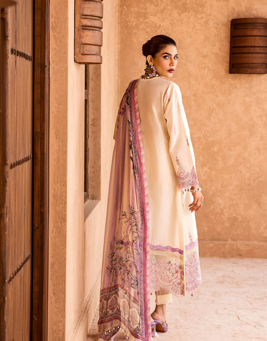 Shazme Kamari Luxury Lawn Unstitched 3Pc Suit SH-04 Ourika White