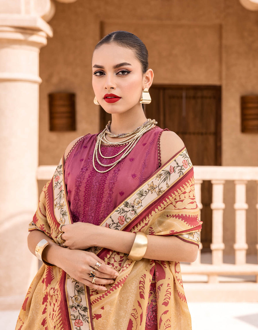 Shazme Kamari Luxury Lawn Unstitched 3Pc Suit SH-05 Crimson Candy