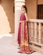 Shazme Kamari Luxury Lawn Unstitched 3Pc Suit SH-05 Crimson Candy