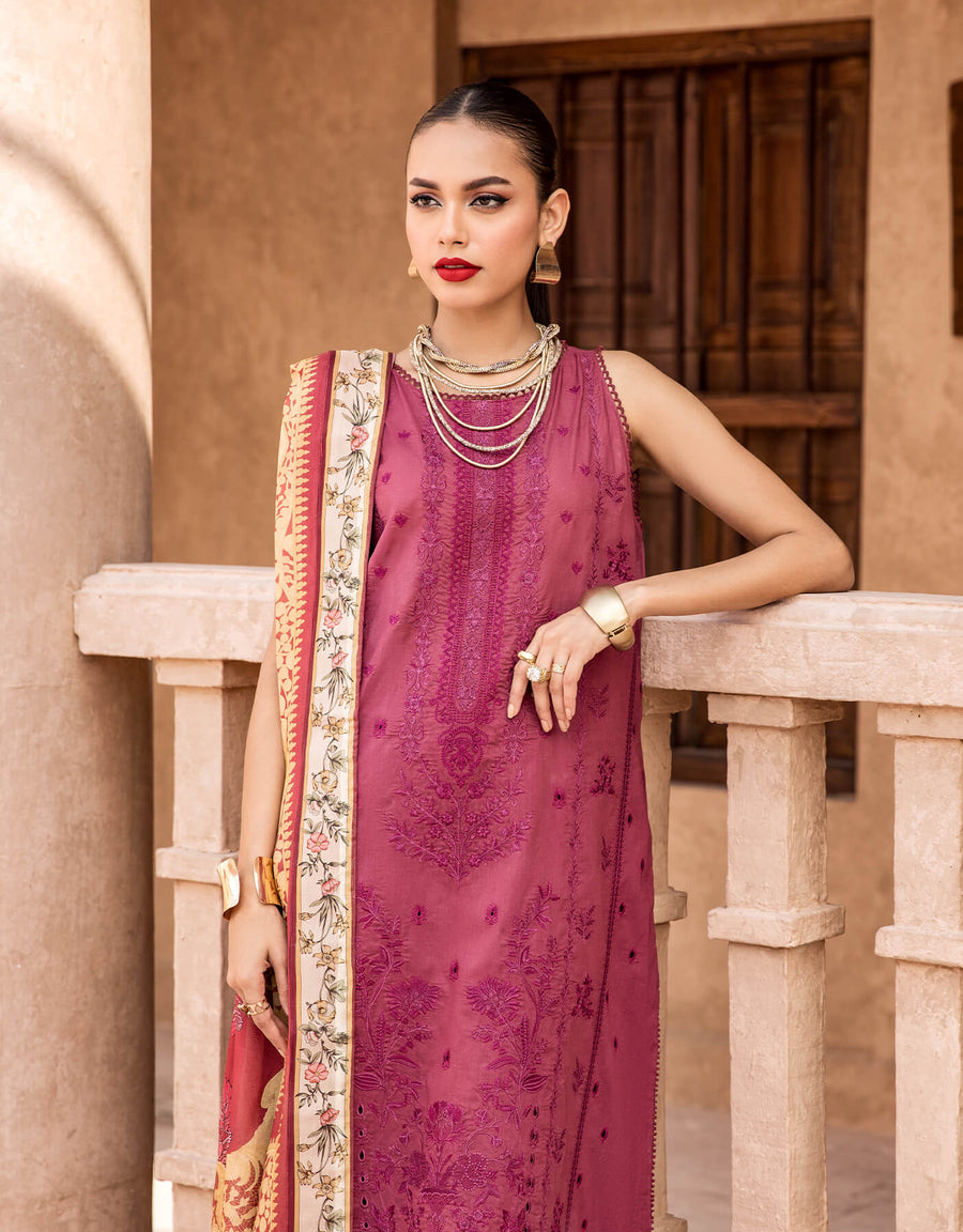 Shazme Kamari Luxury Lawn Unstitched 3Pc Suit SH-05 Crimson Candy