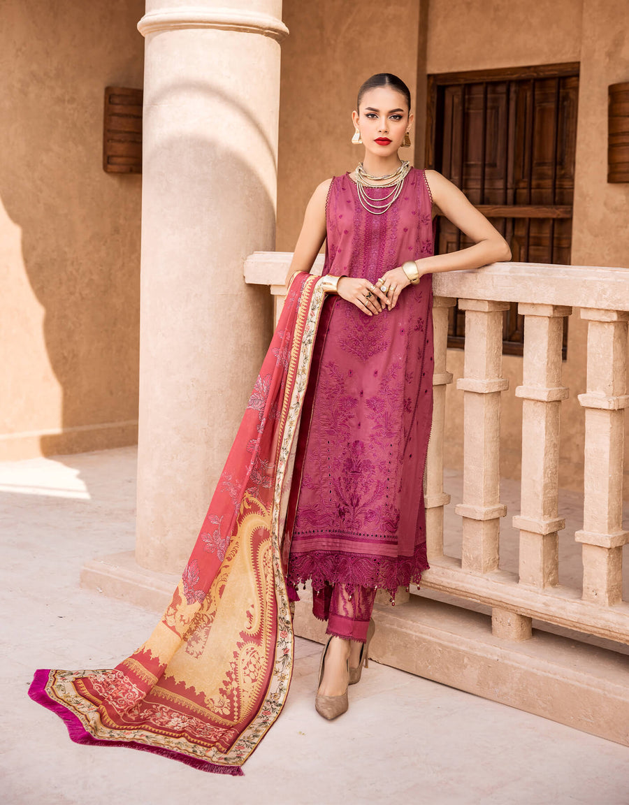 Shazme Kamari Luxury Lawn Unstitched 3Pc Suit SH-05 Crimson Candy