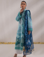 Nur by Shazme Embroidered Lawn Unstitched 3Pc Suit SH-07 AQUA BREEZE