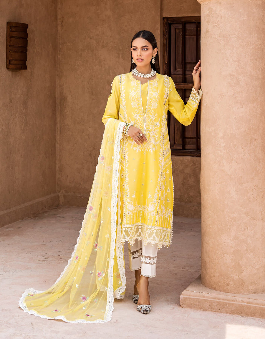 Shazme Kamari Luxury Lawn Unstitched 3Pc Suit SH-07 Sunshine