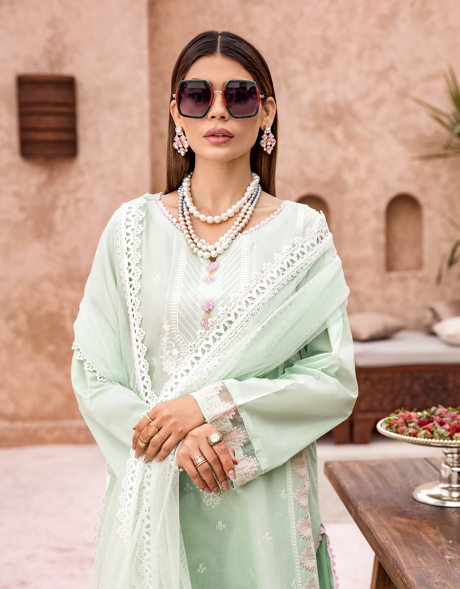 Shazme Kamari Luxury Lawn Unstitched 3Pc Suit SH-08 Aquamarine