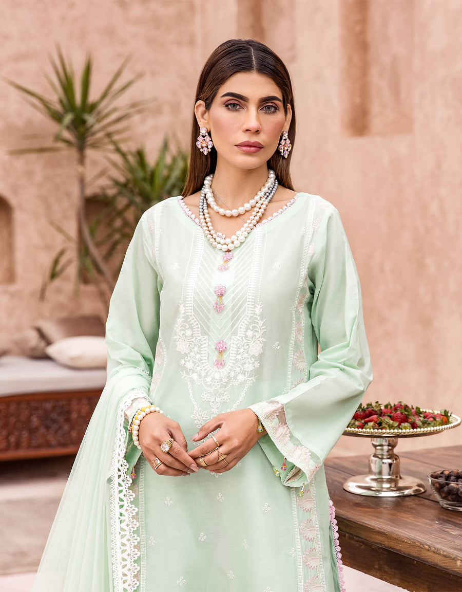 Shazme Kamari Luxury Lawn Unstitched 3Pc Suit SH-08 Aquamarine