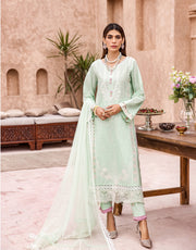 Shazme Kamari Luxury Lawn Unstitched 3Pc Suit SH-08 Aquamarine