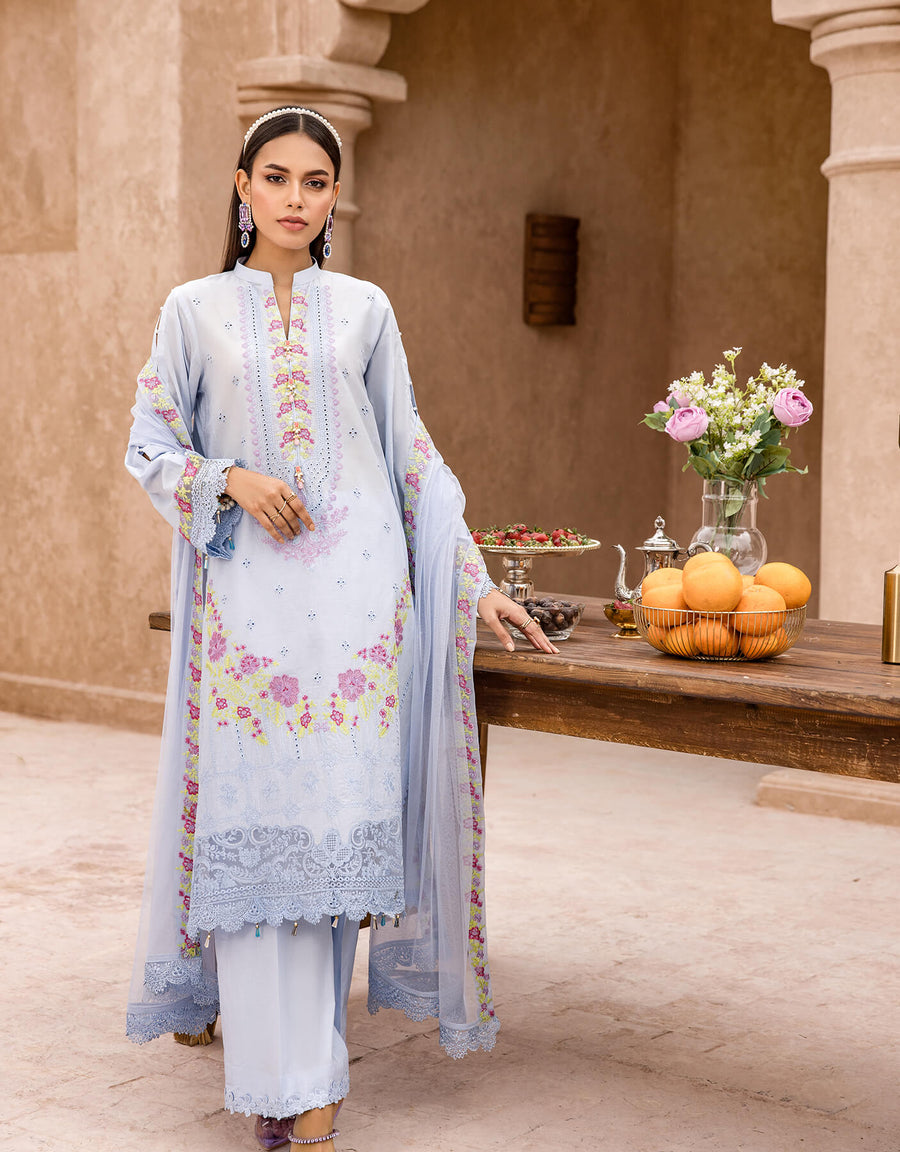 Shazme Kamari Luxury Lawn Unstitched 3Pc Suit SH-09 French Beach