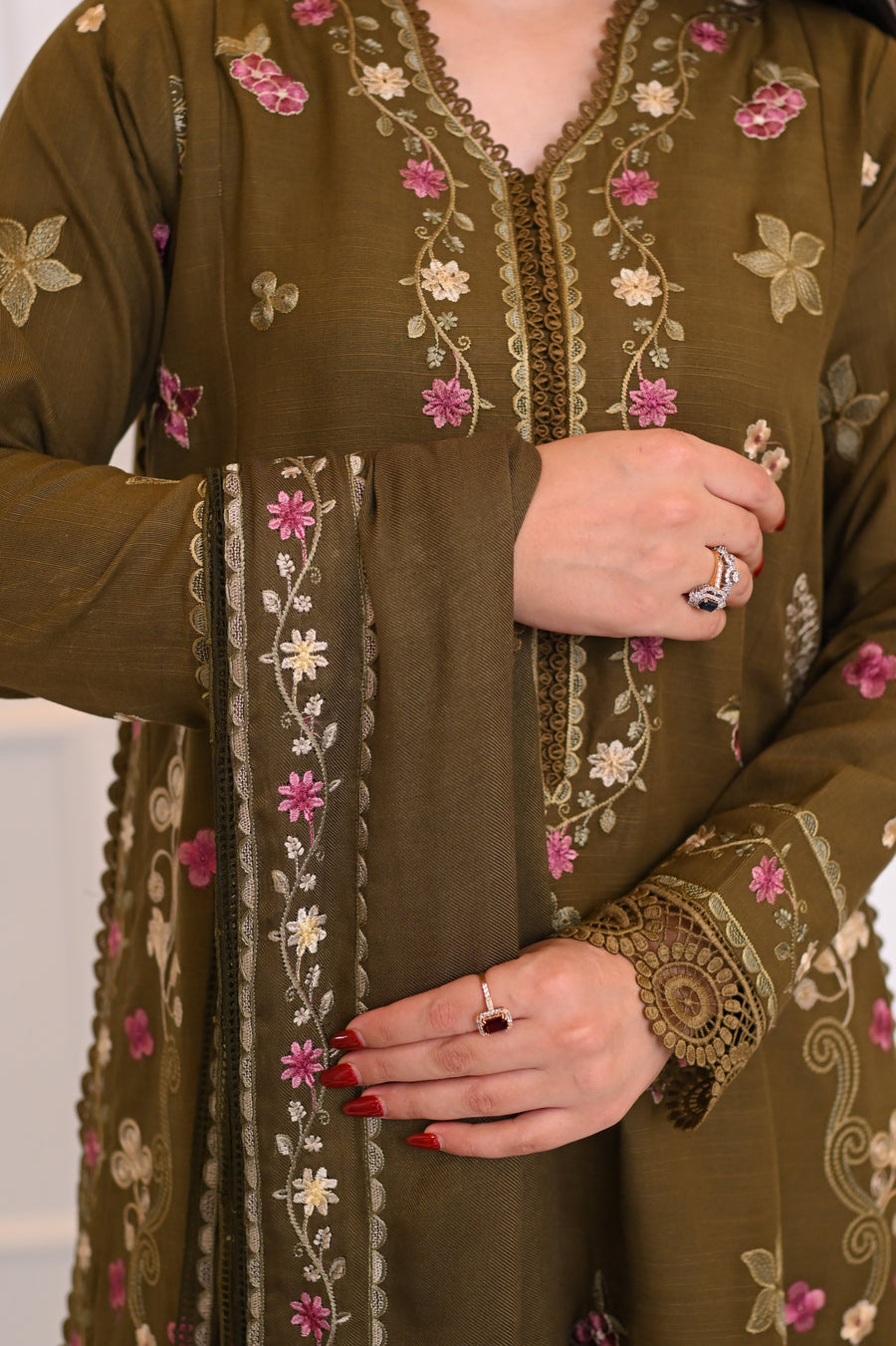 Faiza Faisal Afsana Embroidered Khaddar Unstitched 3Pc Suit - SHAB