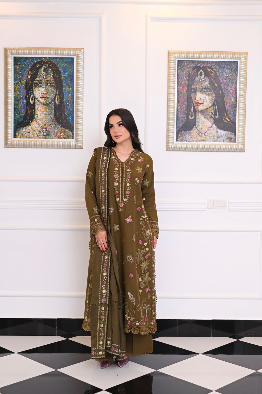 Faiza Faisal Afsana Embroidered Khaddar Unstitched 3Pc Suit - SHAB