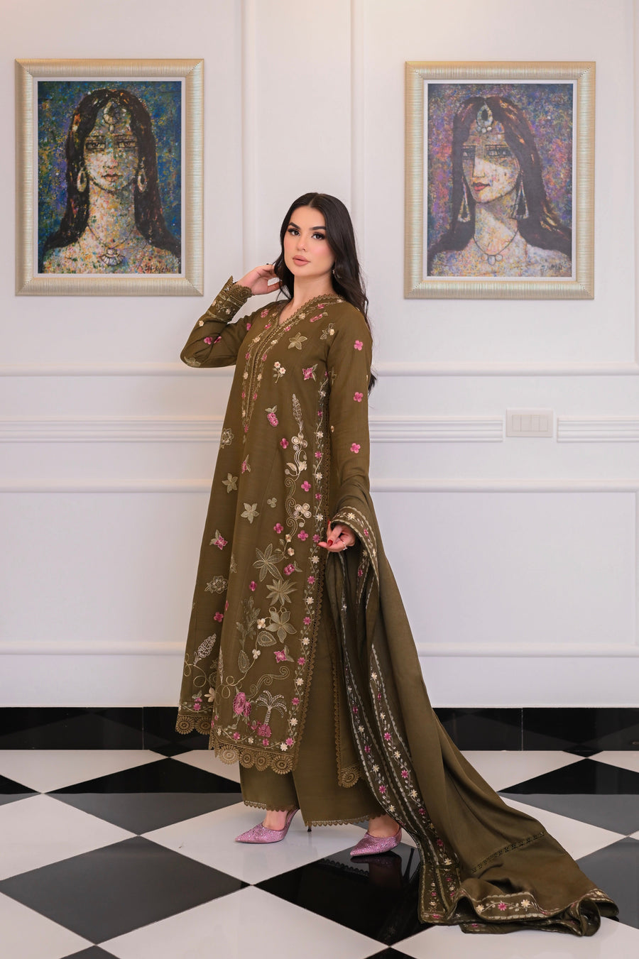 Faiza Faisal Afsana Embroidered Khaddar Unstitched 3Pc Suit - SHAB